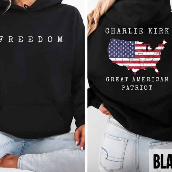 Freedom Charlie Kirk Great American Patriot Front and Back Design Hoodie - Picture 1 of 3